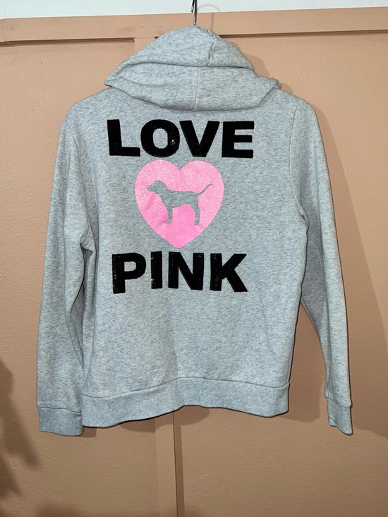 PINK Victoria's Secret Light Gray Zip-Up Sweatshirt with Pink Logo & Joggers Set - Picture 4 of 14
